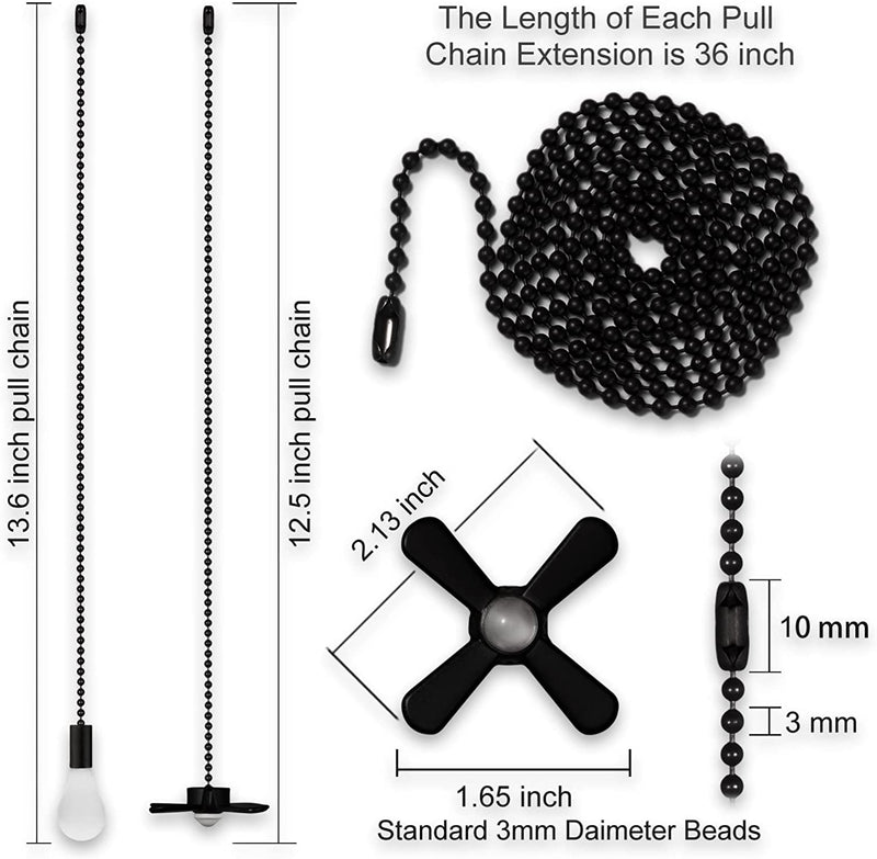 6 Combo Ceiling Fan Pull Chain Set ELFCAB Including Diameter 3Mm Beaded Ball Fan Pull Chain Pendant Extra 12Pcs Pull Loop Connectors 3Pcs 36Inches Extension Chains(Matte Black) Sporting Goods > Outdoor Recreation > Fishing > Fishing Rods ELFCAB   
