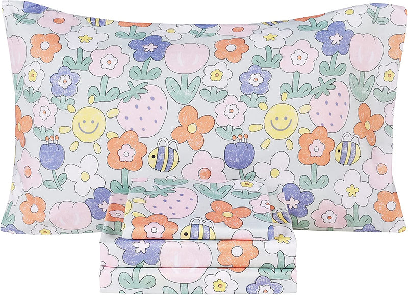 Scientific Sleep Sunshine Bees in Flower Cute Fun Soft Sheets Set Twin, Fitted Sheet with 14" Inch Deep Pocket, 100% Microfiber Polyester Bedding Sheet Set for Girls Teen Kids Gift (19, Twin) Home & Garden > Linens & Bedding > Bedding Scientific Sleep 13 Full 