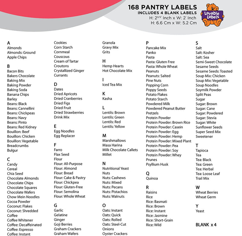Lovable Labels Pre-Printed Farmhouse/Minimalist Pantry Labels - 168 Dishwasher Safe Pantry Container Labels Help Keep Your Pantry Storage Bins Containers Jars Bottles Canisters Organized Home & Garden > Decor > Decorative Jars Lovable Labels   