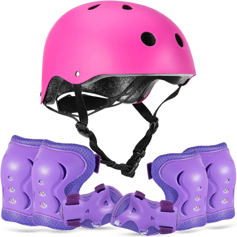 RUNDONG Kids/Youth Knee Pad Bicycle Helmet Elbow Pads Wrist Pads Protective Gear Children 7-In-1Gear Set Sporting Goods > Outdoor Recreation > Cycling > Cycling Apparel & Accessories > Bicycle Helmets RUNDONG Rose Red+Purple M(9-15 years old) 