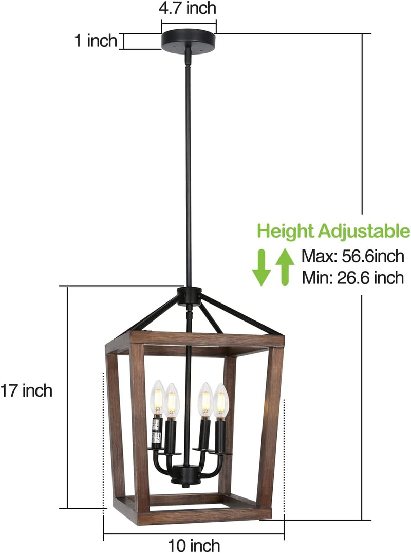 4-Light Rustic Chandelier, Classic Lantern Pendant Light with Oak Wood and Iron Finish, Farmhouse Lighting Fixtures for Dining Room, Kitchen, Hallway Home & Garden > Lighting > Lighting Fixtures > Chandeliers Hykolity   
