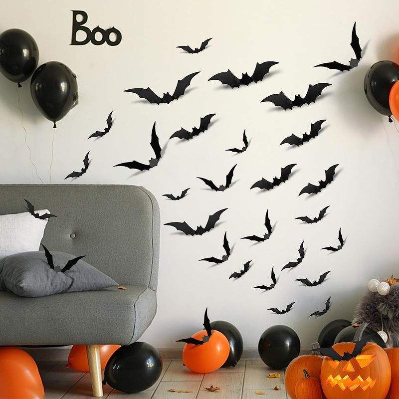Halloween Decorations 3D Bats 96 Pcs, Halloween Decorations Outdoor Indoor, Halloween Decor Wall Decal Stickers, Bats Halloween Decoration for Bedroom 4 Different Sizes Scary Bats for Halloween Party  Qitool   