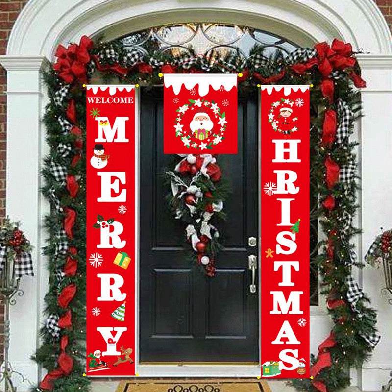 Merry Christmas Banners, Front Door Welcome Christmas Porch Banners Red Porch Sign Hanging Xmas Decorations for Home Wall Indoor Outdoor Holiday Party Decor Display Decorations Home & Garden > Decor > Seasonal & Holiday Decorations& Garden > Decor > Seasonal & Holiday Decorations King Max   
