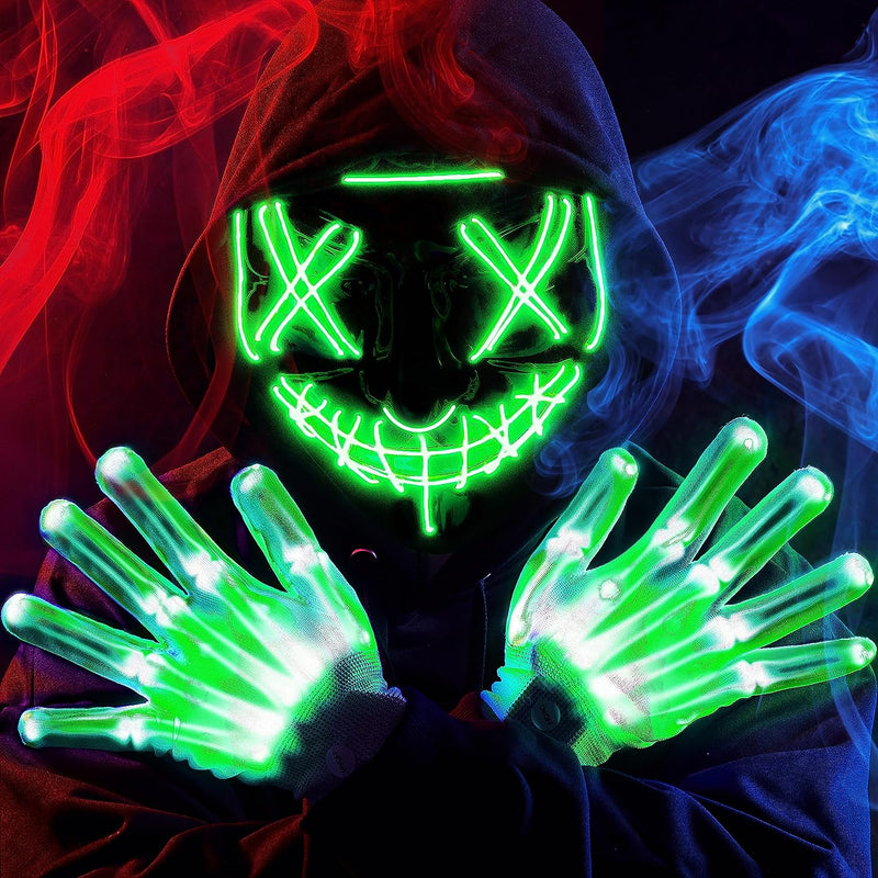 JOYIN Halloween Led Mask Light up Scary Mask and Gloves for Halloween Cosplay Costume and Party Supplies  Joyin Inc. Green  
