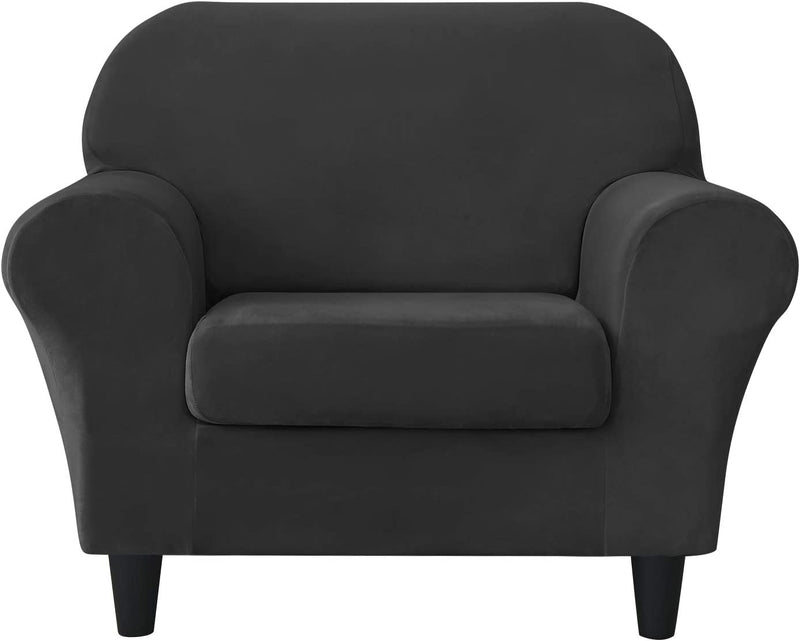 MILARAN Velvet Sofa Slipcover Soft Stretch Couch Cover 4-Piece High Spandex Furniture Protector for Living Room(Black,Large) Home & Garden > Decor > Chair & Sofa Cushions MILARAN Black Small 