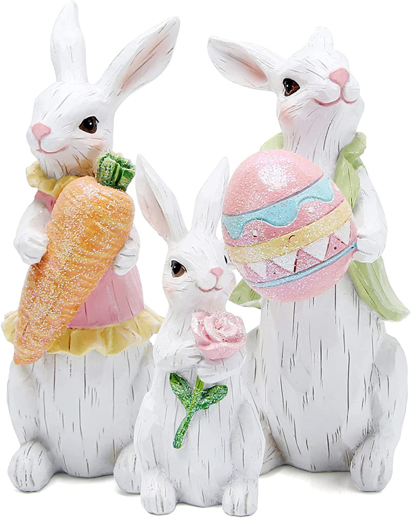 Hodao Easter Bunny Decorations Spring Indoor Home Decor Bunny Figurines (Easter White Bunny Family) Home & Garden > Decor > Seasonal & Holiday Decorations BOYON Easter White Bunny Family  