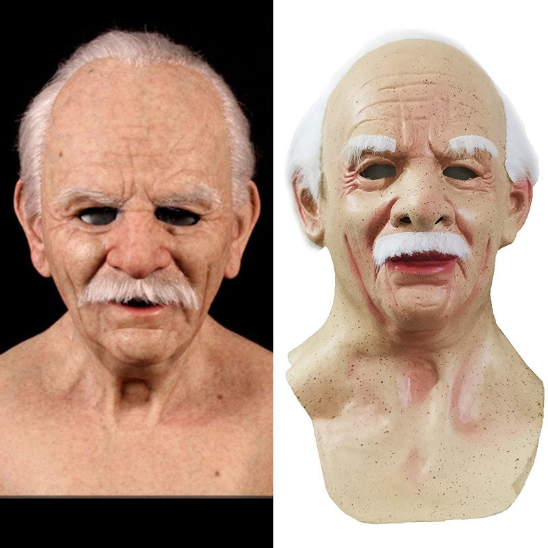 Old Man Mask Latex Halloween Cosplay Party Realistic Full Face Masks Headgear