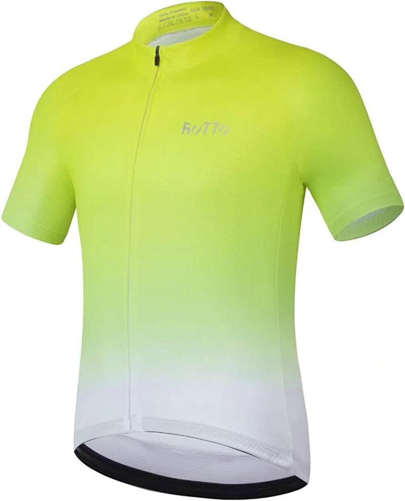 ROTTO Cycling Jersey Mens Bike Shirt Short Sleeve Gradient Color Series Sporting Goods > Outdoor Recreation > Cycling > Cycling Apparel & Accessories ROTTO D1 Fluorescent Green-white XX-Large 