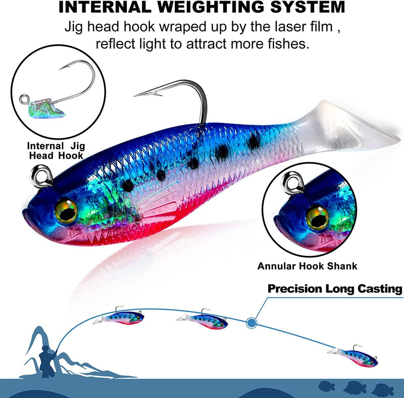 PLUSINNO Fishing Lures, Trout Pike Walleye Bass Fishing Jig Heads, Pre-Rigged Soft Swimbaits with Ultra-Sharp Hooks, Bass Lures with Paddle Tail, Fishing Bait for Saltwater & Freshwater… Sporting Goods > Outdoor Recreation > Fishing > Fishing Tackle > Fishing Baits & Lures PLUSINNO   