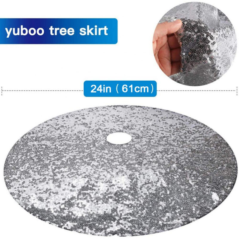 Glitter Tree Skirt Double Layers 24/30/36/48 Inches Sequin Tree Skirt Mat Holiday Tree Ornaments for Christmas New Year Party Home Decoration Home & Garden > Decor > Seasonal & Holiday Decorations > Christmas Tree Skirts 791502503 24" Silver 
