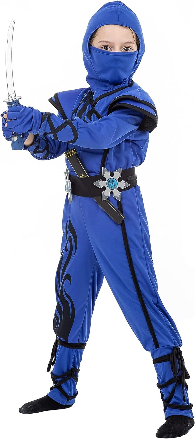 JAZGROM Blue Ninja Costume for Kids Boys Halloween Kung Fu Outfit Muscle Costume with Ninja Foam Accessories  JAZGROM   