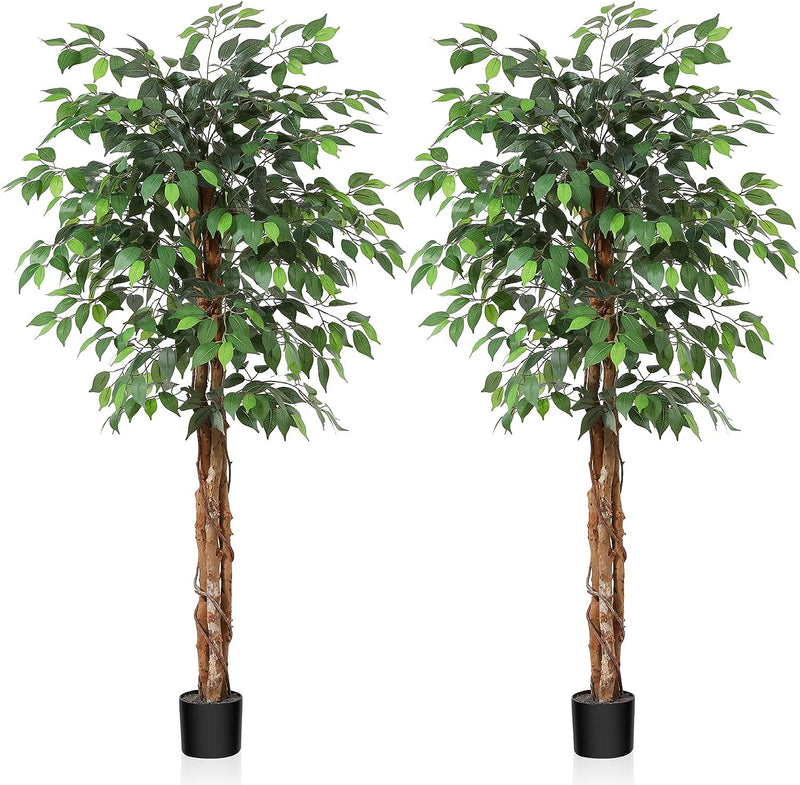 OAKRED 7FT Silk Artificial Ficus Tree with Realistic Leaves and Natural Trunk Fake Plants Tall Fake Tree Faux Ficus Tree for Office House Living Room Home Decor Indoor Outdoor,Set of 1  OAKRED 2 5 Ft 