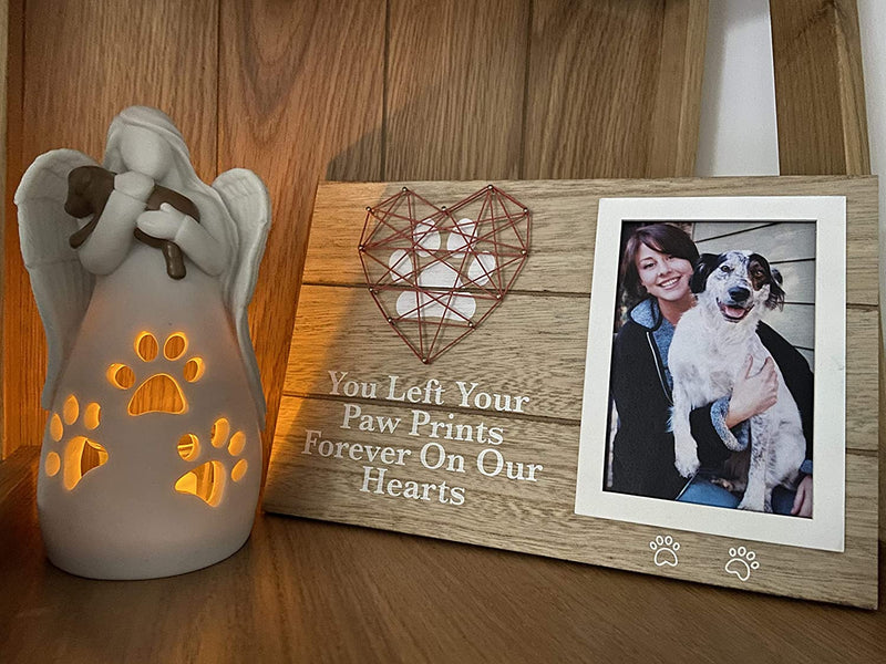 Oakiway Pet Memorial Gifts - 4X6 Dog Picture Frame with Paw Prints & Woven Heart Design - Pet Loss Gifts Photo Frame, Remembrance Gifts, Cat & Dog Memorial Gifts, Sympathy Gift for Loss of Dog Home & Garden > Decor > Picture Frames OakiWay   