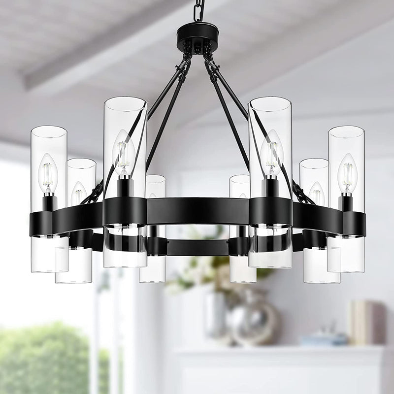 Klgxnrd Modern Pendant Lighting for Kitchen Island, Industrial Hanging Light Fixtures for Kitchen Sink, Powder Room, Bar Area, Clear Glass Shade and Matte Black Finish