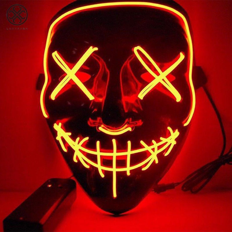 Luxtrada Halloween LED Glow Mask EL Wire Light up the Purge Movie Costume Party +AA Battery (Yellow) Apparel & Accessories > Costumes & Accessories > Masks Luxtrada Orange  