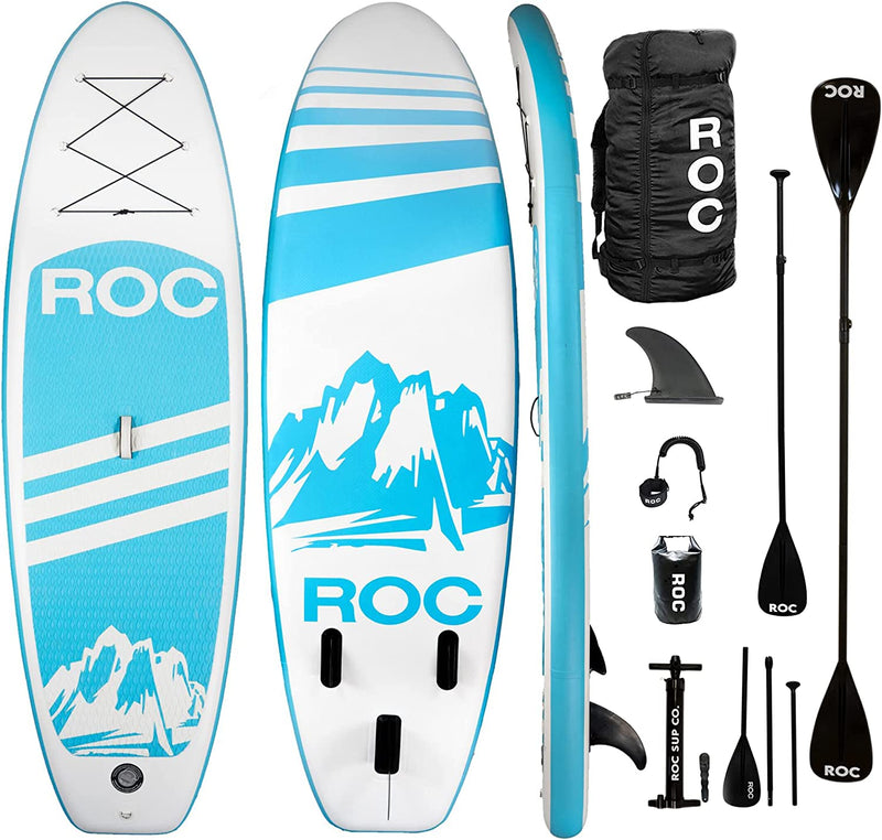 Roc Inflatable Stand up Paddle Boards with Premium SUP Paddle Board Accessories, Wide Stable Design, Non-Slip Comfort Deck for Youth & Adults Sporting Goods > Outdoor Recreation > Winter Sports & Activities Roc Sup Co Blue  