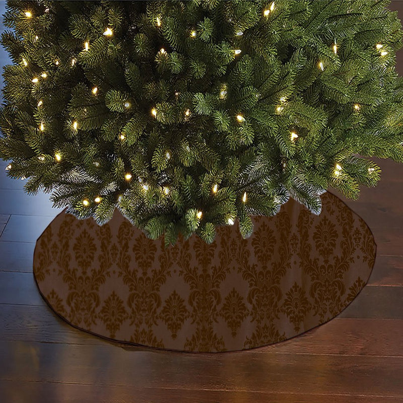 Flocked Damask Pattern Tree Skirt Christmas Decoration 56" Round Home & Garden > Decor > Seasonal & Holiday Decorations > Christmas Tree Skirts LoveMyFabric Brown on Brown  