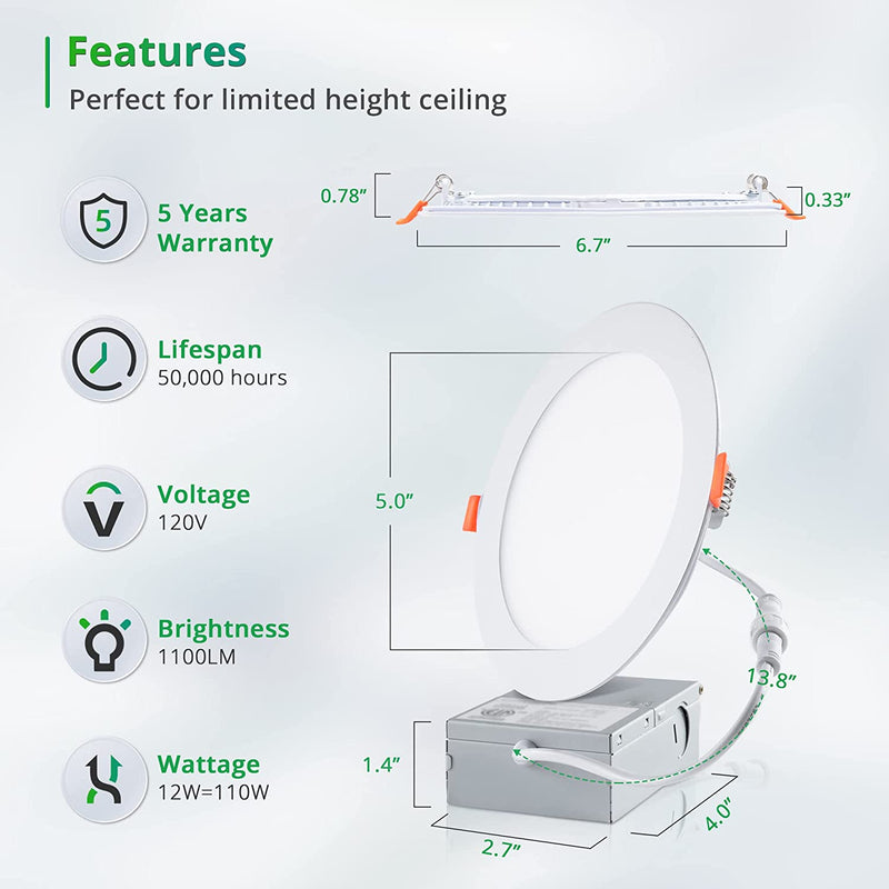 LEDIARY 24 Pack LED Recessed Lighting 6 Inch with Junction Box, 3000K Warm White, 1100LM, 12W Eqv 110W, Dimmable Can-Killer Downlight - IC Rated, ETL Certified Home & Garden > Lighting > Flood & Spot Lights LEDIARY   