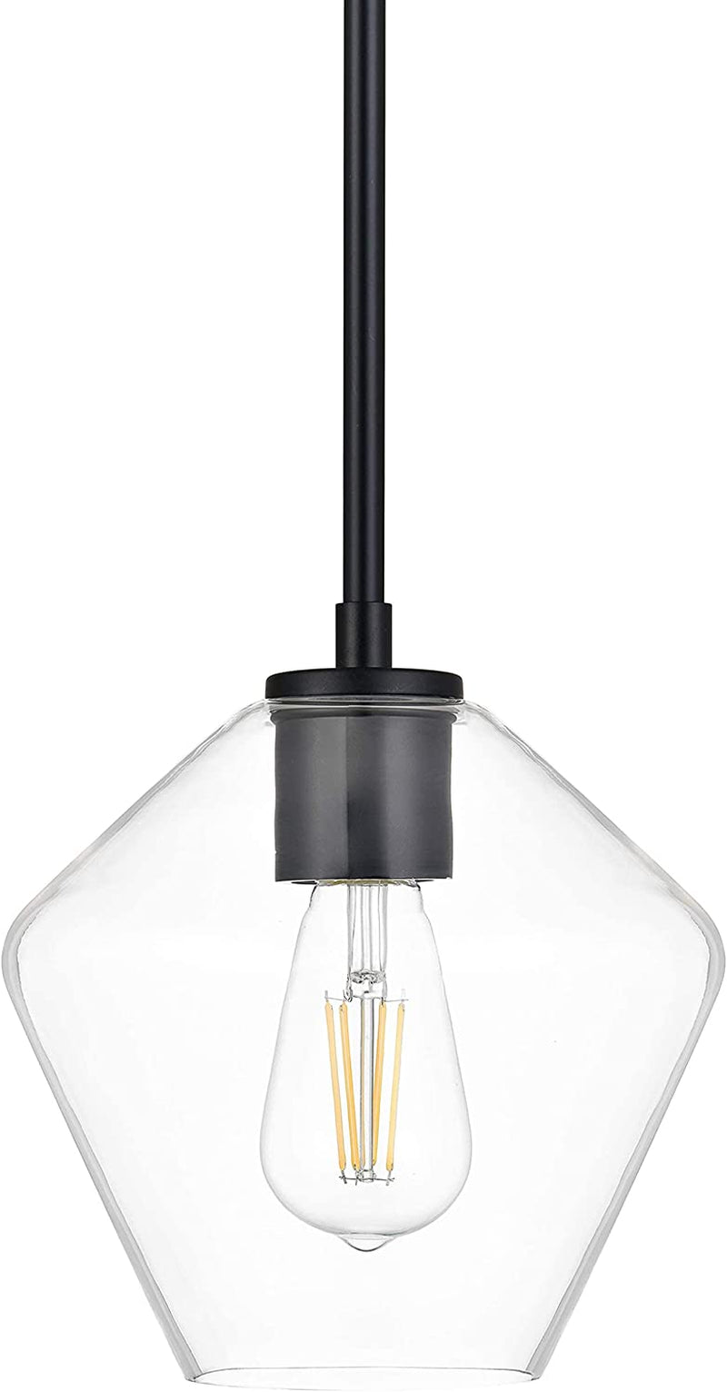 Linea Di Liara Macaria Modern Glass Farmhouse Pendant Lighting for Kitchen Island and over Sink Lighting Fixtures Matte Black Pendant Light Hanging Ceiling Light Angled Clear Glass Shade, UL Listed Home & Garden > Lighting > Lighting Fixtures Linea di Liara Black Macaria 