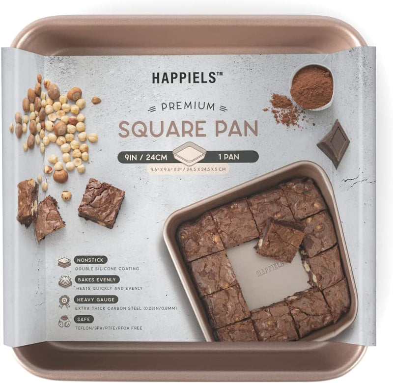 HAPPIELS Premium 9X13In Nonstick Non-Toxic Baking Pan for Oven | Extra Thick Cake Brownie Pan 13X9 Inches Home & Garden > Kitchen & Dining > Cookware & Bakeware HAPPIELS 9'' x 9'' Square Pan  
