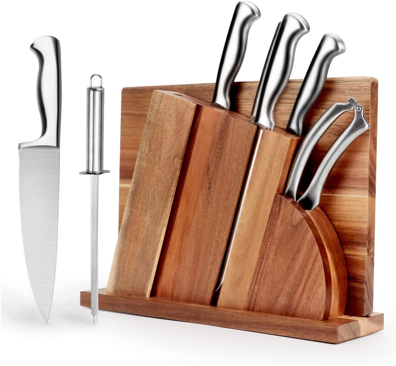 GOOD HELPER Knife Set, 8 Pieces Kitchen Knife Set with Block, Knife Block Set with Sharpener & Shears, Meat Cleaver Knife Set, Stainless Steel Hollow Handle Knife and Cutting Board Set Home & Garden > Kitchen & Dining > Kitchen Tools & Utensils > Kitchen Knives Good Helper Stainless Steel 9PCS kitchen knife block set 