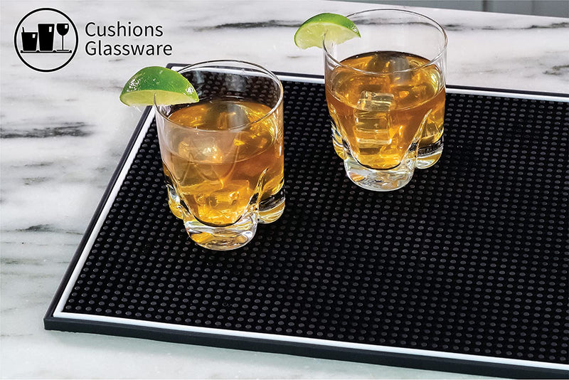 S&T INC. Rubber Bar Mat for Countertop, Non-Slip Bar Mat for Home Bar Cart, Coffee Maker Mat for Countertops, 11.9 Inch X 17.8 Inch, Black with White Border, 1 Bar Mat with 2 Coasters Home & Garden > Kitchen & Dining > Barware Schroeder & Tremayne, Inc.   