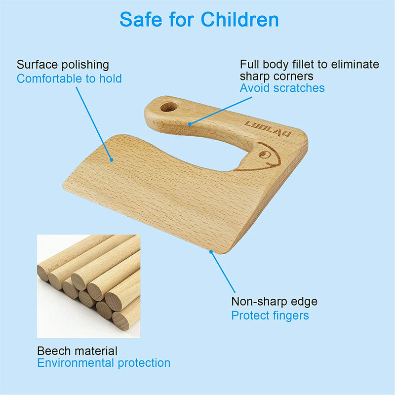 LUOLAO Wooden Kids Knife for Cooking and Safe Cutting Veggies Fruits, Cute Fish Shape Kids Kitchen Tools, 2-5 Years Old Applicable