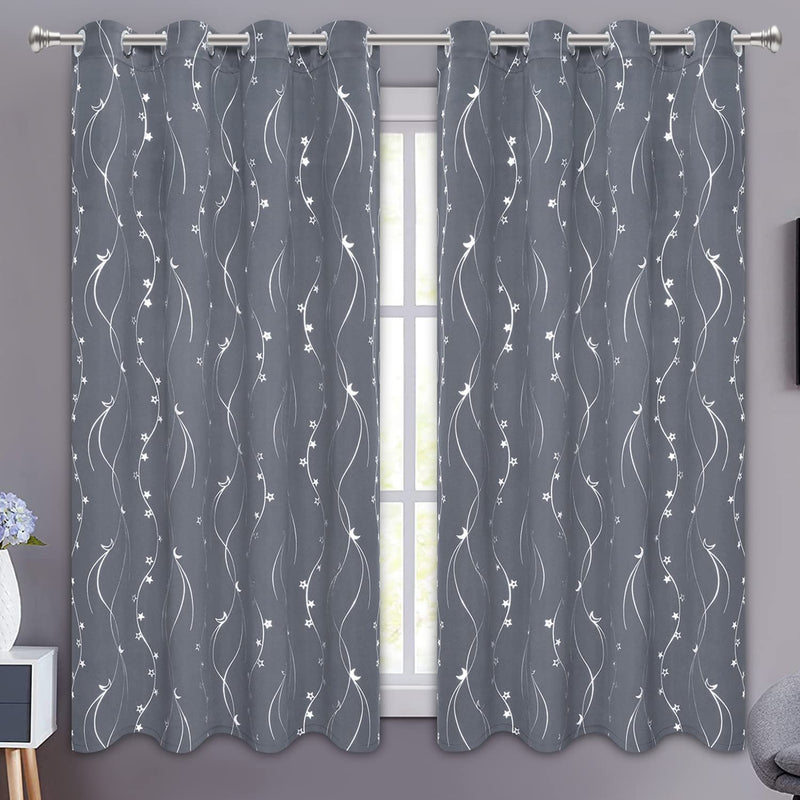 Ombre Blackout Curtains 84 Inches Long Damask Patterned Grommet Curtain Panels Grey Gradient Window Treatments Thermal Insulated Window Drapes for Bedroom Living Room(Grey, 2 Panels/ 52X84 Inch) Home & Garden > Decor > Window Treatments > Curtains & Drapes BLEUM CADE Stars Moon-dark Grey 52''W x 63''L 