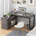 Homsee Home Office Computer Desk Corner Desk with 3 Drawers and 2 Shelves, 55 Inch Large L-Shaped Study Writing Table with Storage Cabinet - Dark Grey Home & Garden > Household Supplies > Storage & Organization Homsee Dark Gray  