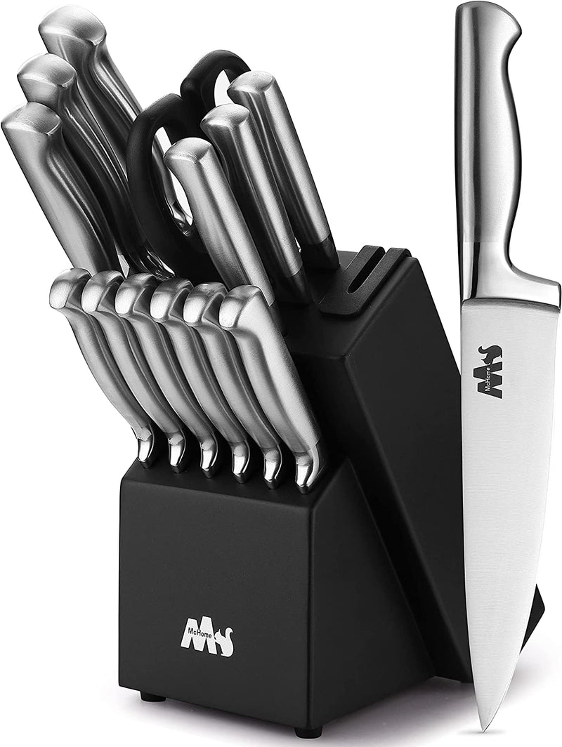 Mchome MHK21 Knife Sets,15 Pieces German Stainless Steel Kitchen Knives Block Set with Built-In Sharpener Home & Garden > Kitchen & Dining > Kitchen Tools & Utensils > Kitchen Knives McHome   