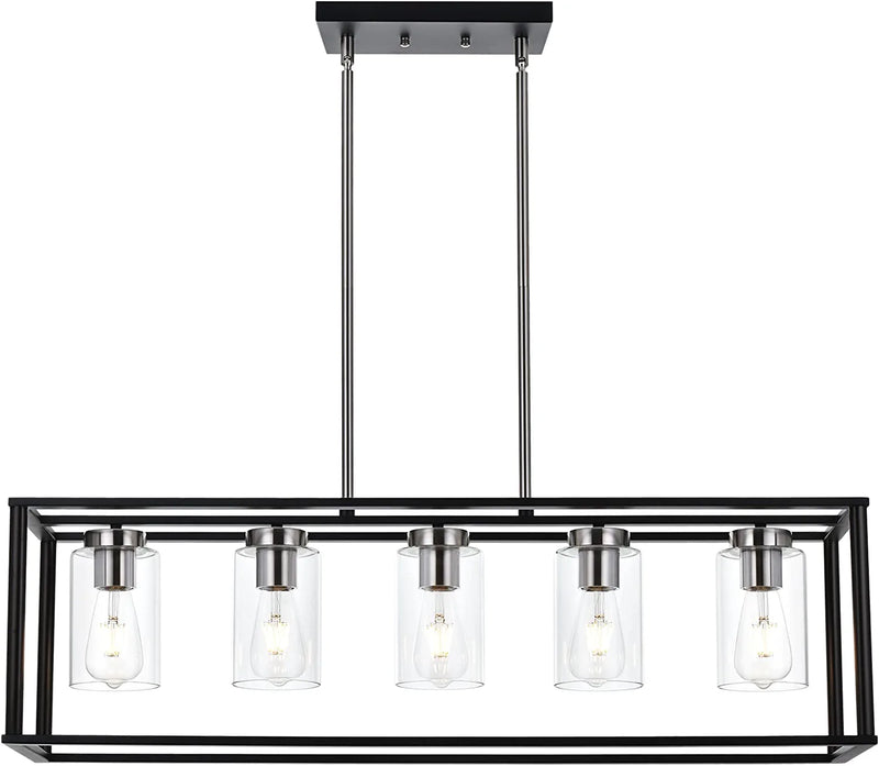 VINLUZ Single 1 Light Black and Brushed Nickel Modern Glass Pendant Light Industrial Modern Metal Chandelier with Clear Glass Shade for Dining Room Kitchen Island Foyer Cafe Home & Garden > Lighting > Lighting Fixtures VINLUZ Black and Brushed Nickel 5 Light 