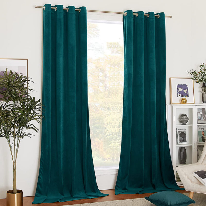 NICETOWN Blue Velvet Curtains 84 Inches, Media Movie Theater Room Decor, Sound Reducing Heavy Matt Grommet Top Solid Room Darkening Drapes for Bedroom (Set of 2, W52Xl84 Inches) Home & Garden > Decor > Window Treatments > Curtains & Drapes NICETOWN Teal W52" x L84" 