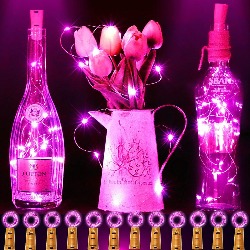 12 Packs 20 LED Wine Bottle Lights with Cork - Silver Wire Fairy String Lights Battery Operated Cork Lights for Wine Liquor Bottle,Bedroom,Christmas,Birthday,Wedding Party Decor(Purple)  SmilingTown Pink  