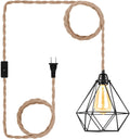 Frideko Plug in Pendant Light Fixtures 17.6Ft Hanging Lights with Plug in Cord Hemp Rope Hanging Lamp Farmhouse Plug in Chandelier Pendant Lamp for Kitchen Island Living Room Bedroom (Bulb Included)