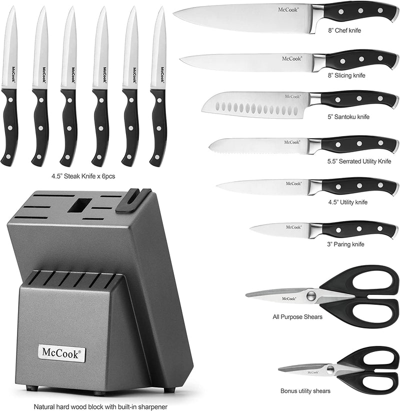 Mccook® MC25A Knife Sets,15 Pieces German Stainless Steel Kitchen Knife Block Set with Built-In Sharpener Home & Garden > Kitchen & Dining > Kitchen Tools & Utensils > Kitchen Knives McCook   
