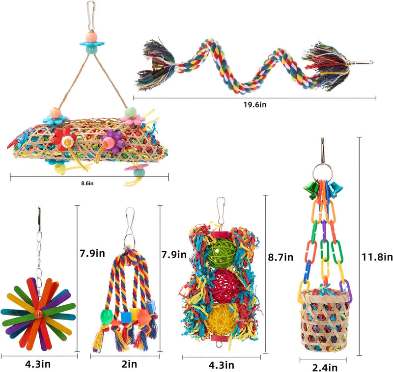 RLRICH 6 Pack Bird Colorful Chewing Toys Parrot Foraging Shredder Toys Shred Hanging Foraging Toys,Comfy Perch Parrot Toys for Rope Bungee Bird Toy Animals & Pet Supplies > Pet Supplies > Bird Supplies > Bird Toys RLRICH   