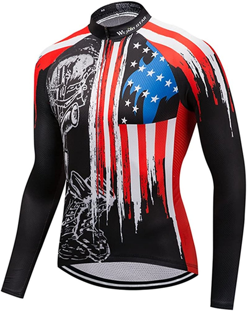 Weimostar Men'S Cycling Jersey Winter Thermal Fleece Long Sleeve Biking Shirts Breathable Sporting Goods > Outdoor Recreation > Cycling > Cycling Apparel & Accessories Weimostar A Usa Flag 3X-Large 