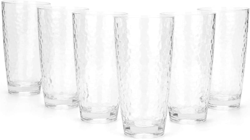 Hammered 26-Ounce Plastic Tumbler Acrylic Glasses, Set of 6 Clear