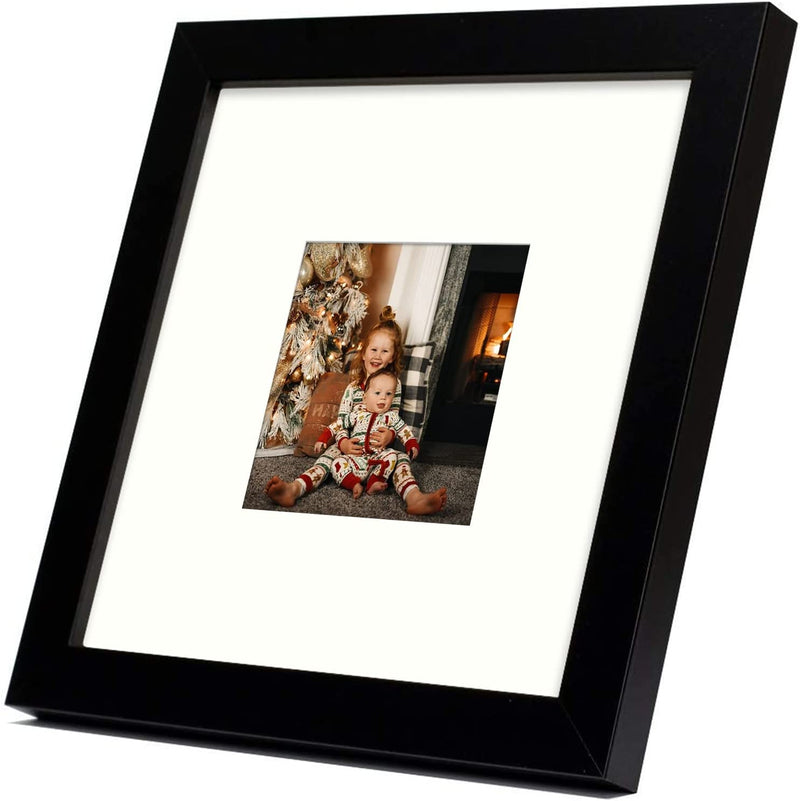 Frametory, 8X8 Square Photo Frame with Ivory Color Mat for 3.5X3.5 Photo, Perfect for Table-Top, Wide Molding, Built in Hanging Features (Black, 1-Pack) Home & Garden > Decor > Picture Frames Frametory   