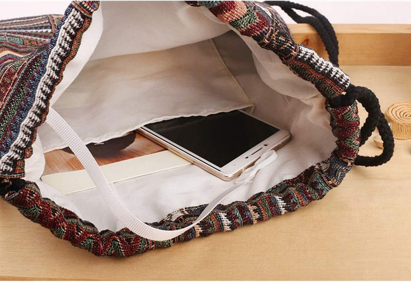 Monique Stripes Knit Drawstring Bag Sport Backpack Large Shoulders Bag Casual Daypack Purse Travel Tote Grey Home & Garden > Household Supplies > Storage & Organization Monique   