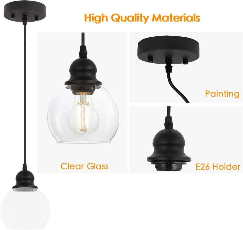 Modern Pendant Light Fixtures, Industrial Hanging Ceiling Lamp with Clear Glass Shade, Vintage Black Pendant Lighting for Kitchen Island Living Room Hallway Bedroom Dining Hall Office Bar Farmhouse Home & Garden > Lighting > Lighting Fixtures Bricosmocon   