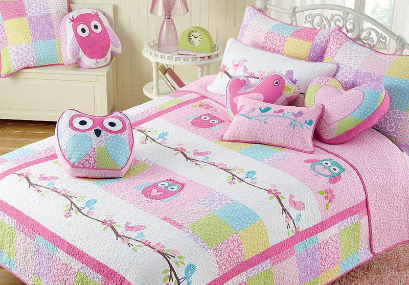 Cozy Line Home Fashions Pink Owl All Season Lightweight 100% Cotton Quilt Bedding Set, Coverlet Bedspread for Kids Toddler Girls (Owl, Twin - 2 Piece) Home & Garden > Linens & Bedding > Bedding Zhejiang Pujiang Vanburst Co. Ltd Owl Twin 