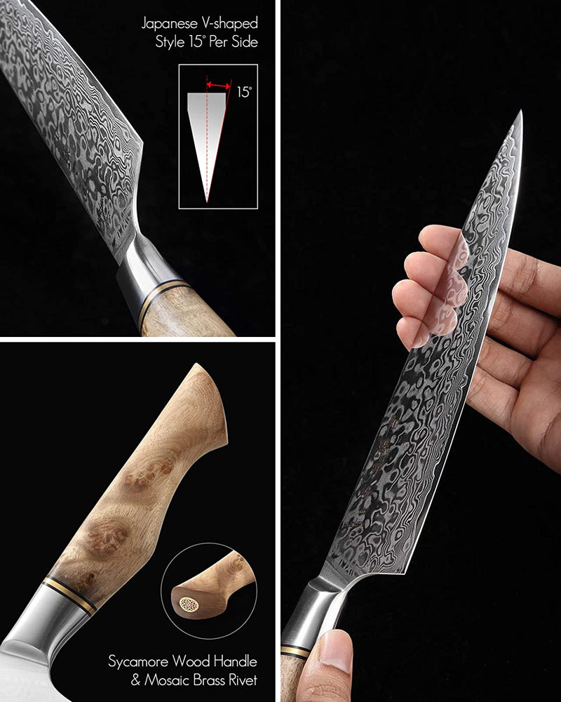HEZHEN Chef'S Knife-Professional-8.3 Inch Damascus Steel, Kitchen Knife VG10 Gyuto Knife-Master Series Chef Cooking Tool at Home,Restaurant-Figured Sycamore Wood Handle Home & Garden > Kitchen & Dining > Kitchen Tools & Utensils > Kitchen Knives Yangjiangshi Yangdong lansheng e-commerce co.,ltd   
