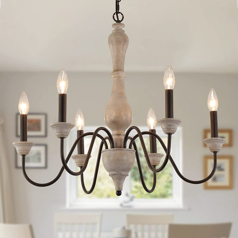 MEIXISUE French Country Chandelier,Farmhouse Vintage Antique Chandelier Pendant Light Fixtures for Kitchen Island Dining Room Living Room Foyer Entryway Office UL Listed Home & Garden > Lighting > Lighting Fixtures > Chandeliers MEIXI Oak White+ORB  