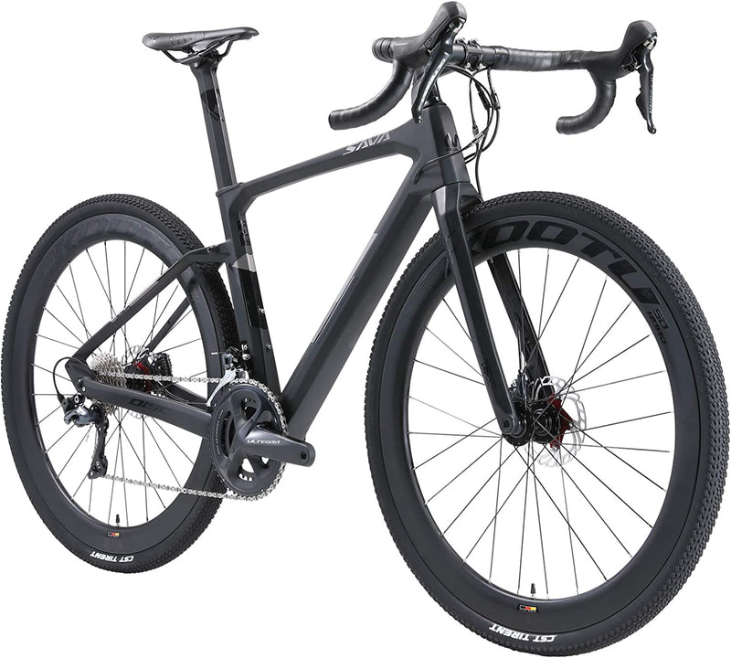 SAVADECK Carbon Gravel Road Bike, Hydraulic Disc Brake Gravel Bike 700Cx40C Trail Gravel Road Bike with Shimano R8000 Crankset 22 Speeds and 40C CST Tires Sporting Goods > Outdoor Recreation > Cycling > Bicycles savadeck Black 56cm 