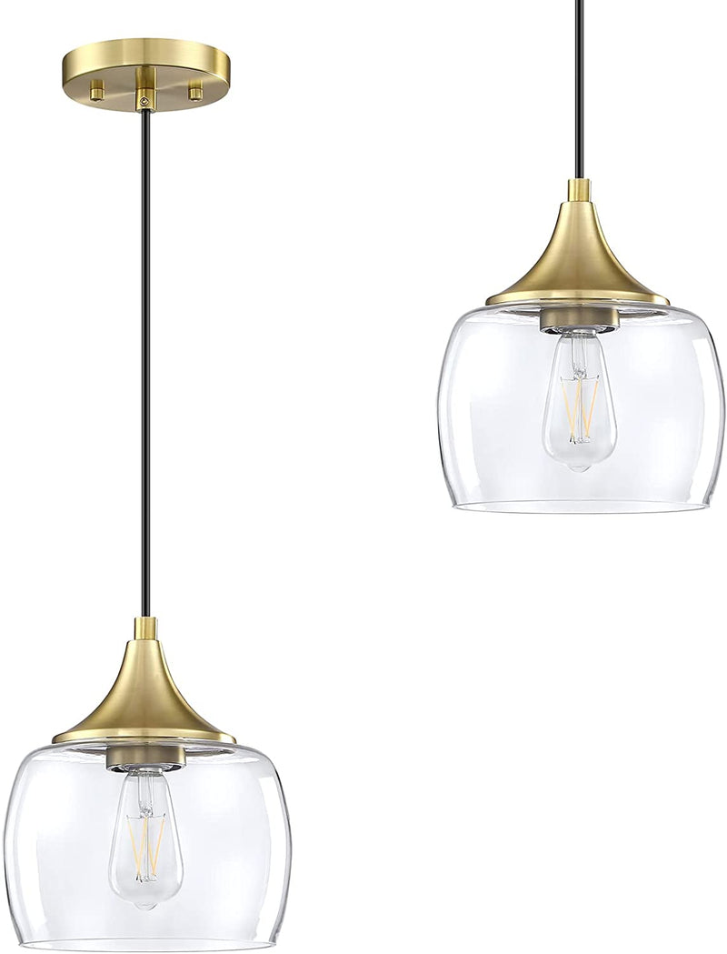 Doraimi Lighting 1 Light Industrial Kitchen Island Pendant Light 7.3" Clear Glass with Brushed Bronze Finish, Adjustable Cord Farmhouse Ceiling Pendant Light for Restaurant Kitchen Island Home & Garden > Lighting > Lighting Fixtures dongguan doraimi leading inc Gold 2 Pack  