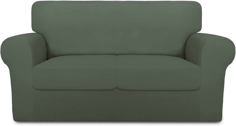 Purefit 4 Pieces Super Stretch Chair Couch Cover for 3 Cushion Slipcover – Spandex Non Slip Soft Sofa Cover for Kids, Pets, Washable Furniture Protector (Sofa, Brown) Home & Garden > Decor > Chair & Sofa Cushions PureFit Greyish Green Medium 