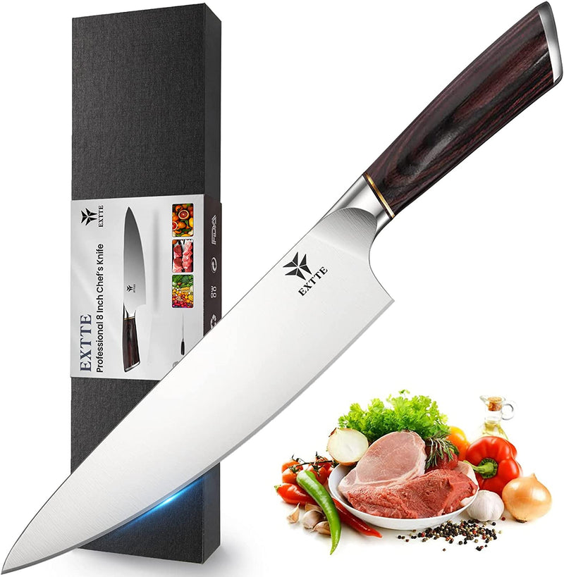 Knife Set, EXTTE Kitchen Knife Set of 4, Professional Chef Knife Set with Sharp Blade & Full Tang Handle, 8 Inch Chef Knife & 8 Inch Serrated Bread Knife & 5 Inch Utility Knife & Ceramic Peeler