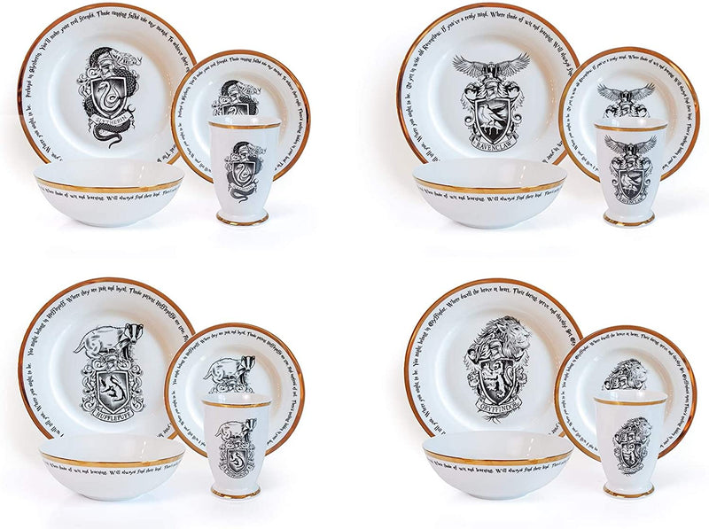 Harry Potter Hogwarts House Logos 16-Piece Dinnerware Set | Ceramic Dish Set Home & Garden > Kitchen & Dining > Tableware > Dinnerware Robe Factory LLC   