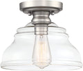 MEXO Industrial Pendant Lighting Fixture Clear Glass Shade Pendant Farmhouse 10" Close to Ceiling Lights Brushed Gold Hanging Chandelier for Hallway Bedroom, Kitchen Entryway Home & Garden > Lighting > Lighting Fixtures Mexo Satin Nickel  